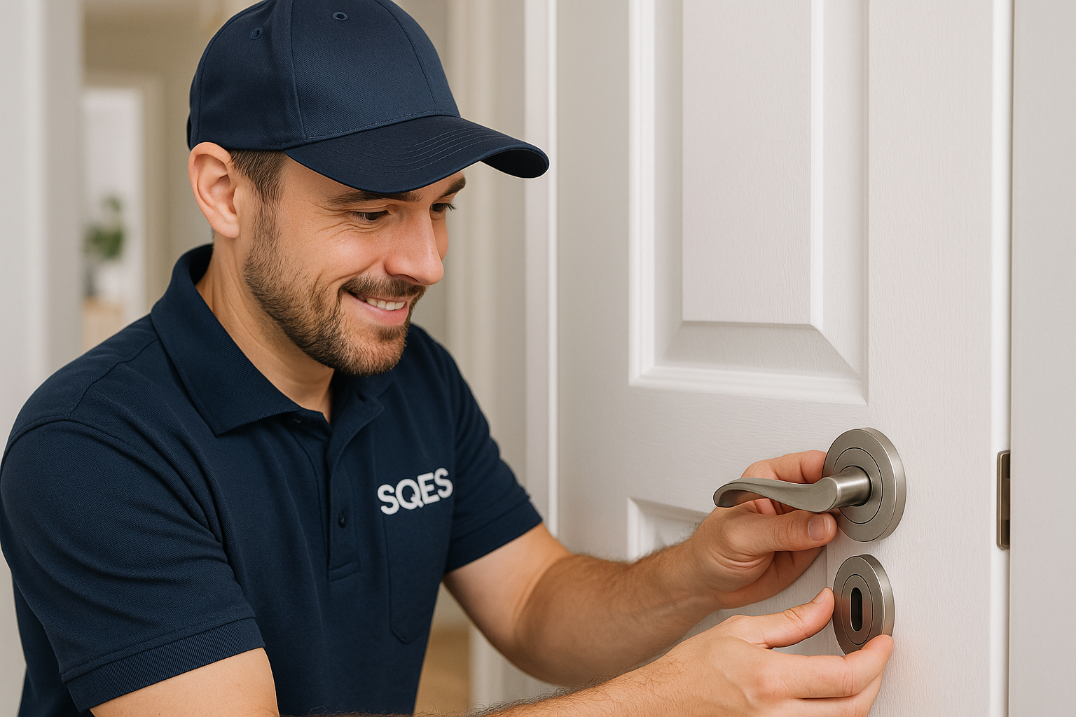 Expert SQES installant poignée satinée