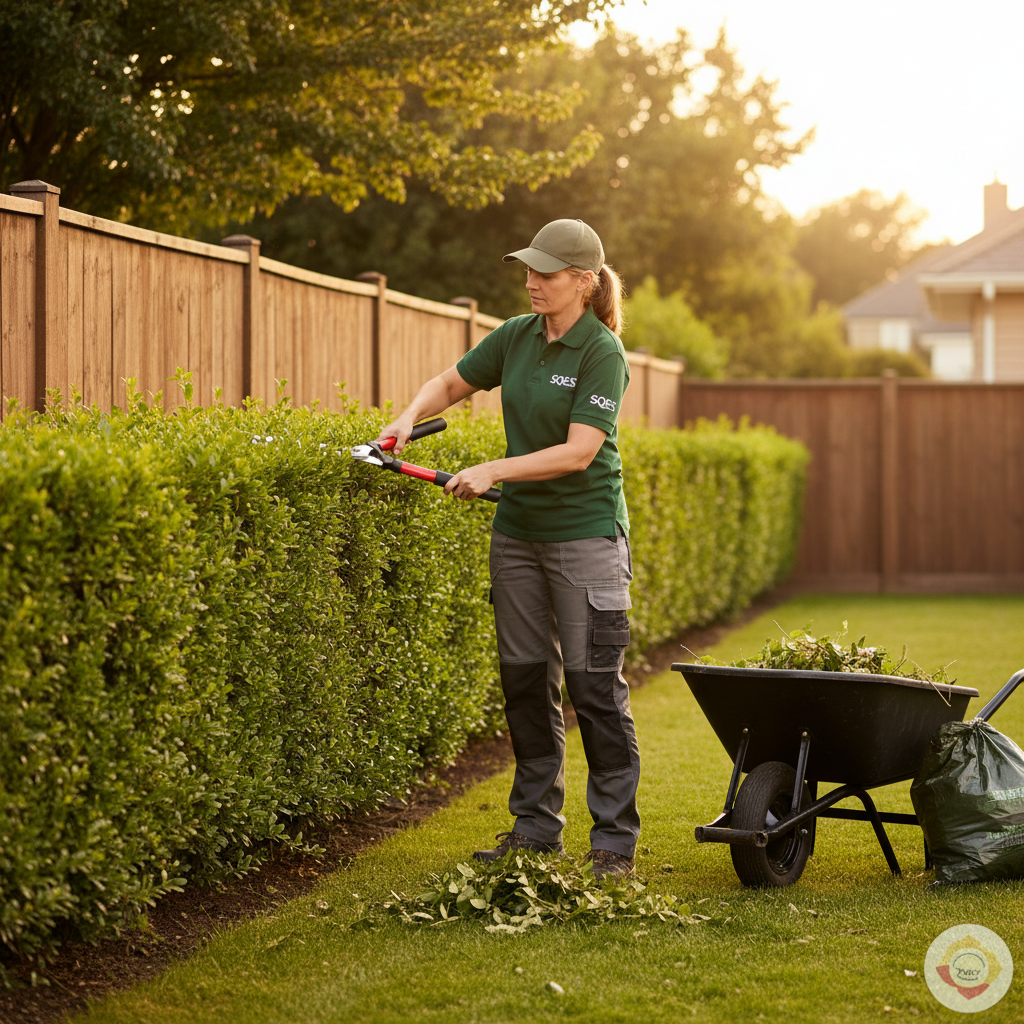 Expert SQES taillant haie de clôture