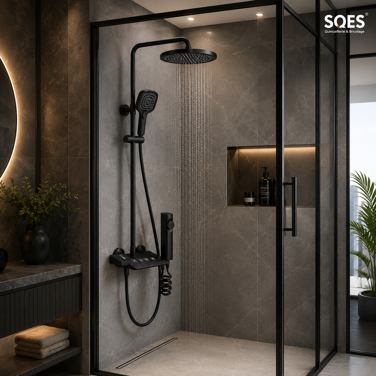 Mitigeur bain-douche 4 sorties avec inverseur noir DUXXA DP.100.MS