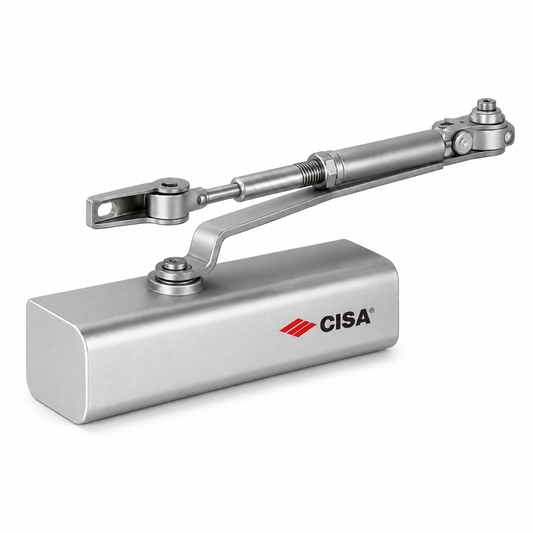 Ferme-porte CISA N°3 – Finition aluminium argent Porte jusqu'à 80 kg 1100 mm Bras articulé Réf. 656AQ375 | SQES Tunisie
