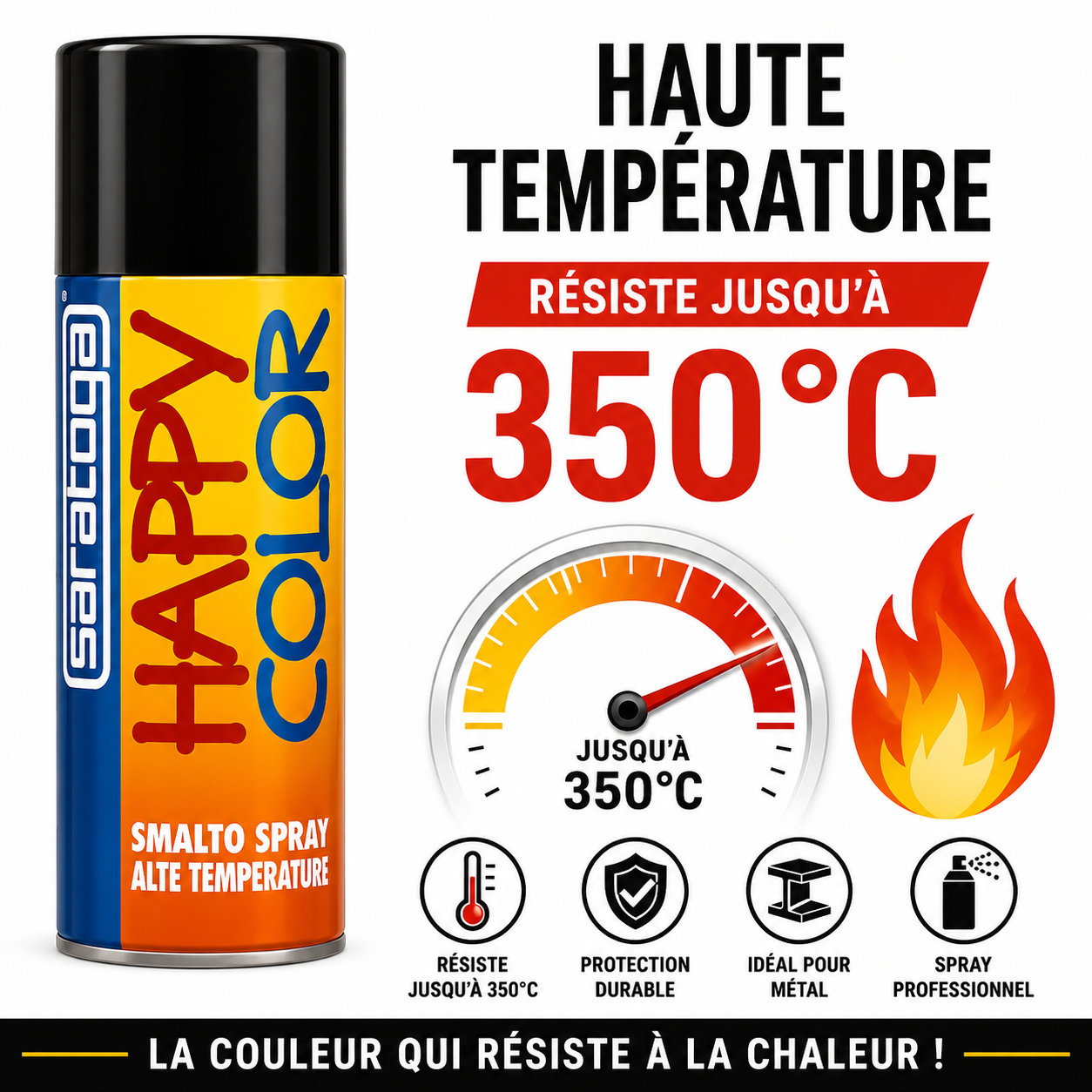  Peinture Spray Noir Haute Température 400ml Saratoga Happy Color – Résiste 350°C – SQES Tunisie