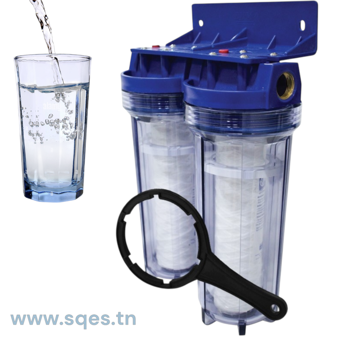 Filtre à eau anti-calcaire double EJIM – élimine jusqu'à 95% des dépôts calcaires, protège machine à laver et lave-vaisselle
