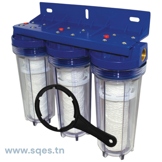 Filtre à eau anticalcaire triple EJIM 3 étapes de filtration – élimine 99% des contaminants, chlore et calcaire, fabrication tunisienne
