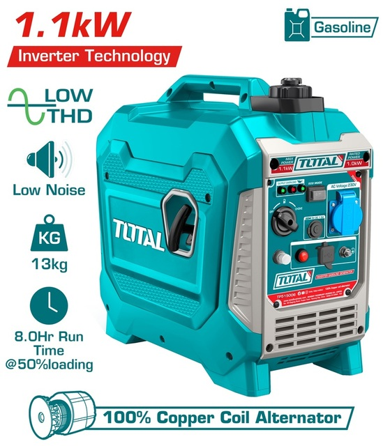 Générateur Inverter TOTAL TP515006 1.1kW 4T OHV 56cc THD<3% ≤62dB 8h Autonomie Réservoir 3L 13kg — SQES Tunisie
