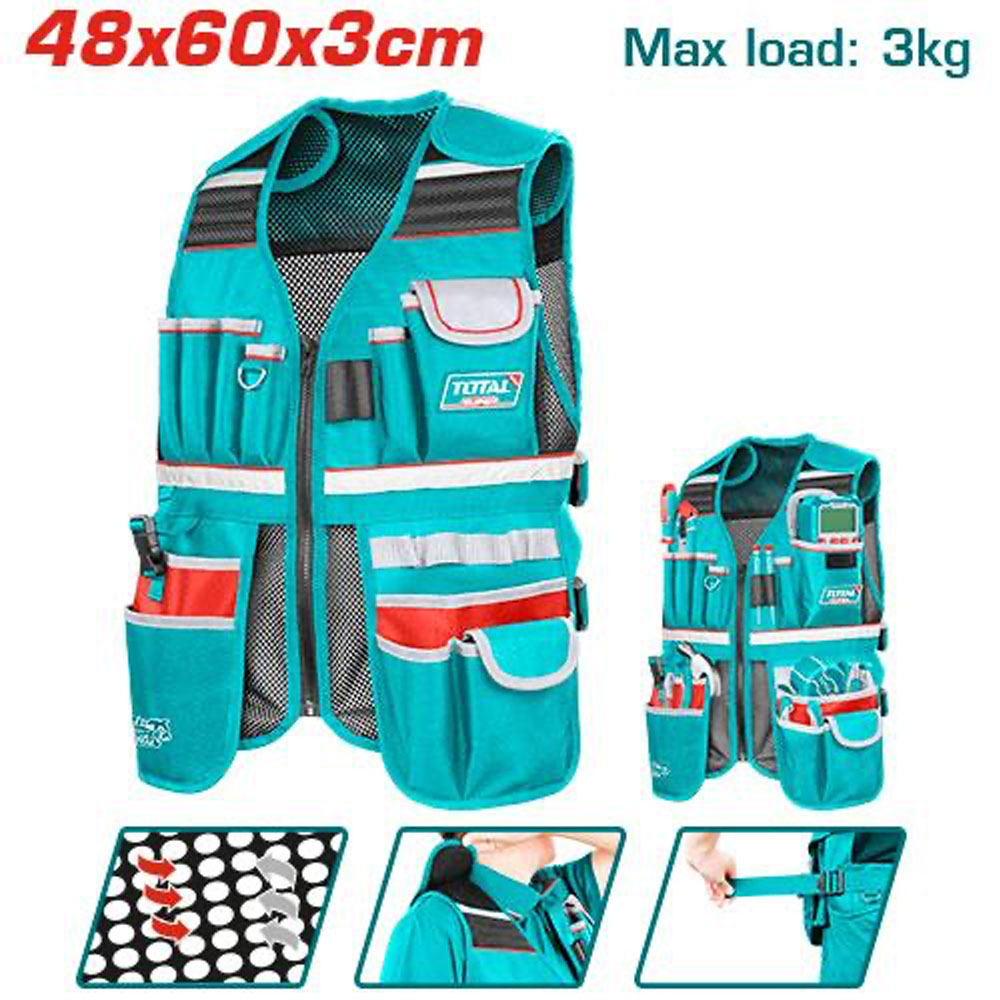 Gilet Porte-Outils TOTAL TTVT16025 – 17 Poches Maille Aérée 3 kg