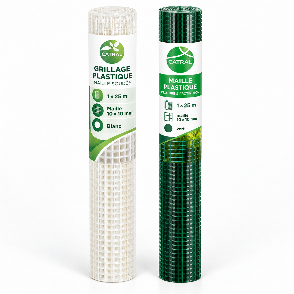 Grillage plastique carré CATRAL en rouleau 1 × 25 m, maille 10 × 10 mm. Disponible en blanc ou vert pour vos aménagements de jardin sur SQES.tn.
