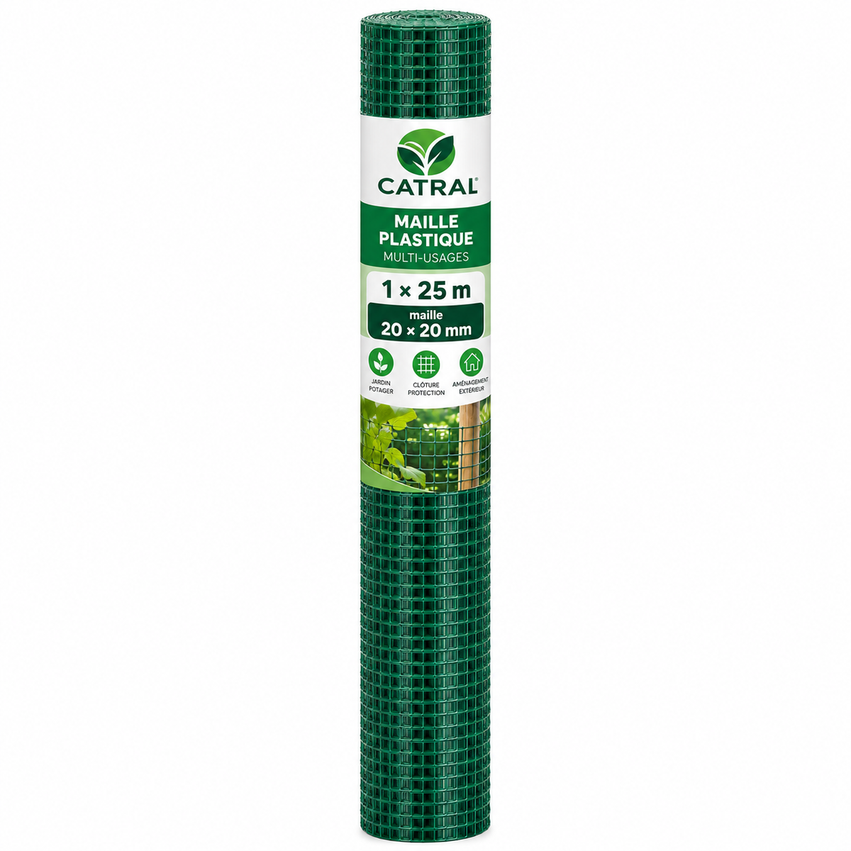 Grillage plastique carré CATRAL 1 × 25 m, maille 20 × 20 mm, disponible en vert. Pour délimiter et aménager le jardin. SQES.tn.