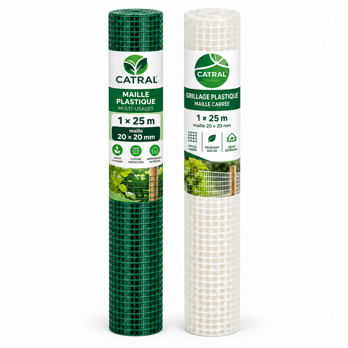 Grillage plastique carré CATRAL 1 × 25 m, maille 20 × 20 mm, disponible en blanc ou vert. Pour délimiter et aménager le jardin. SQES.tn.