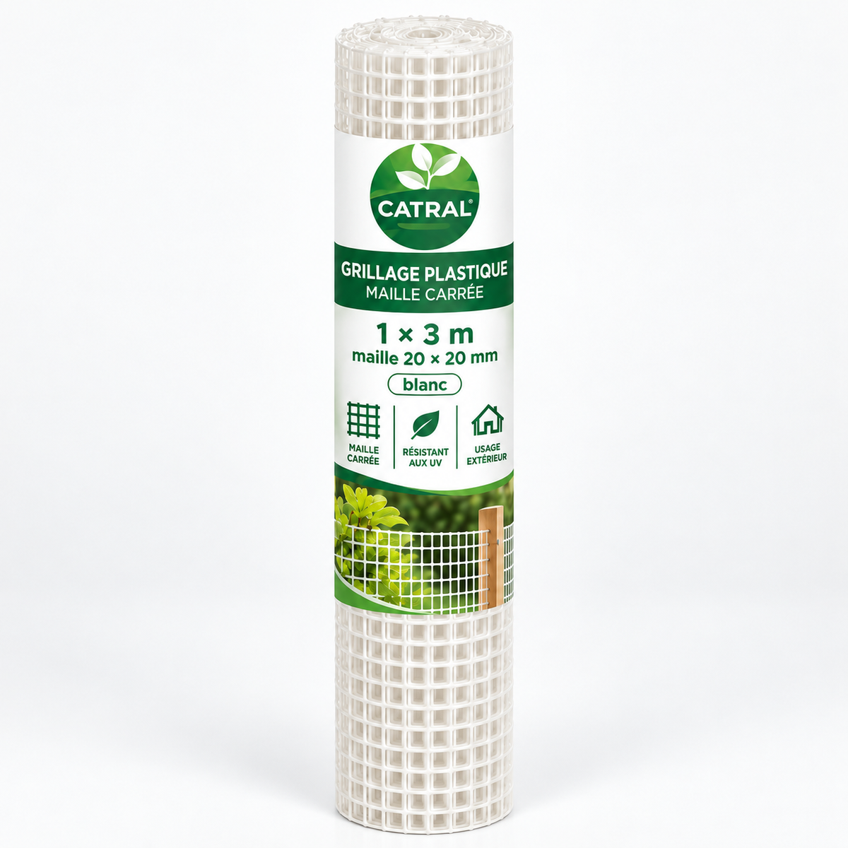 Grillage plastique carré CATRAL en rouleau 1 × 3 m, maille 20 × 20 mm, blanc. Pour aménagements légers de jardin. Sur SQES.tn.