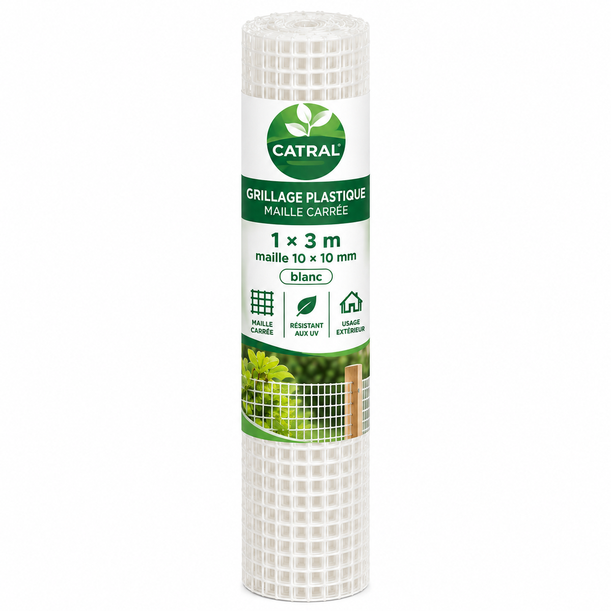 Grillage plastique carré CATRAL blanc, rouleau 1 × 3 m et maille 10 × 10 mm pour séparations légères et aménagements de jardin. Sur SQES.tn.