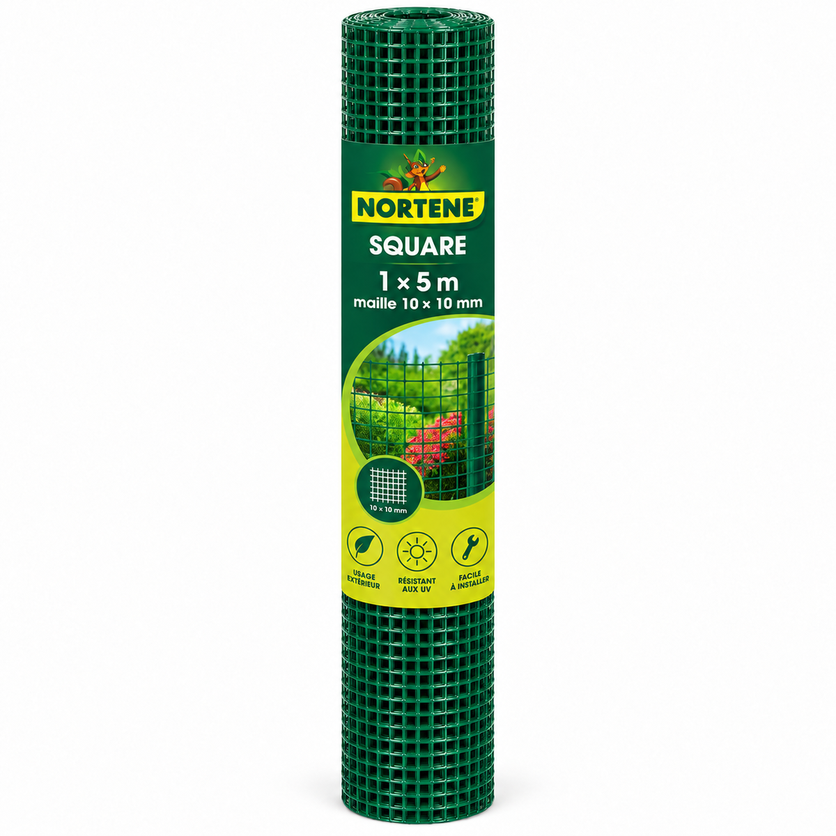 Grillage plastique NORTENE SQUARE en PEHD, rouleau 1 × 5 m, maille 10 × 10 mm,  vert. Pour vos aménagements de jardin sur SQES.tn.