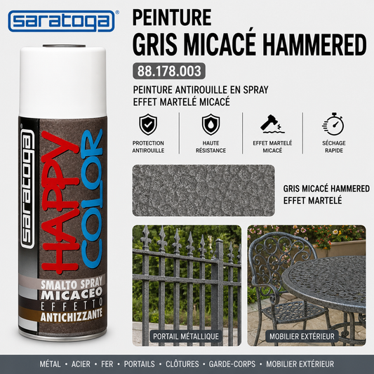 pray peinture gris micacé martelé 88.178.003 400ml Saratoga Happy Color – antirouille, portail métallique, mobilier extérieur – SQES Ariana Menzah 8 Tunisie