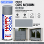 Spray peinture gris moyen RAL 7001 400ml Saratoga Happy Color – anticorrosion, portail métallique, fenêtre alu – SQES Ariana Menzah 8 Tunisie