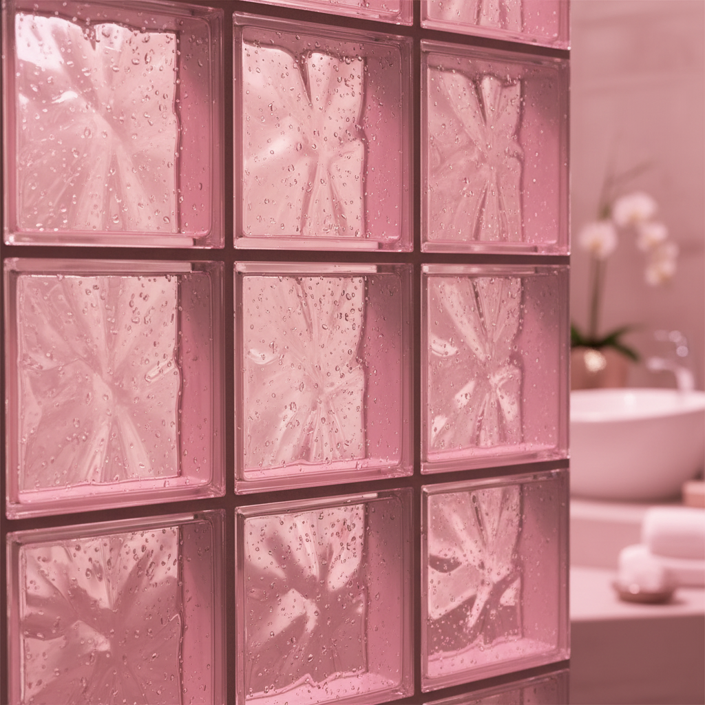 Gros plan briques de verre rose spa