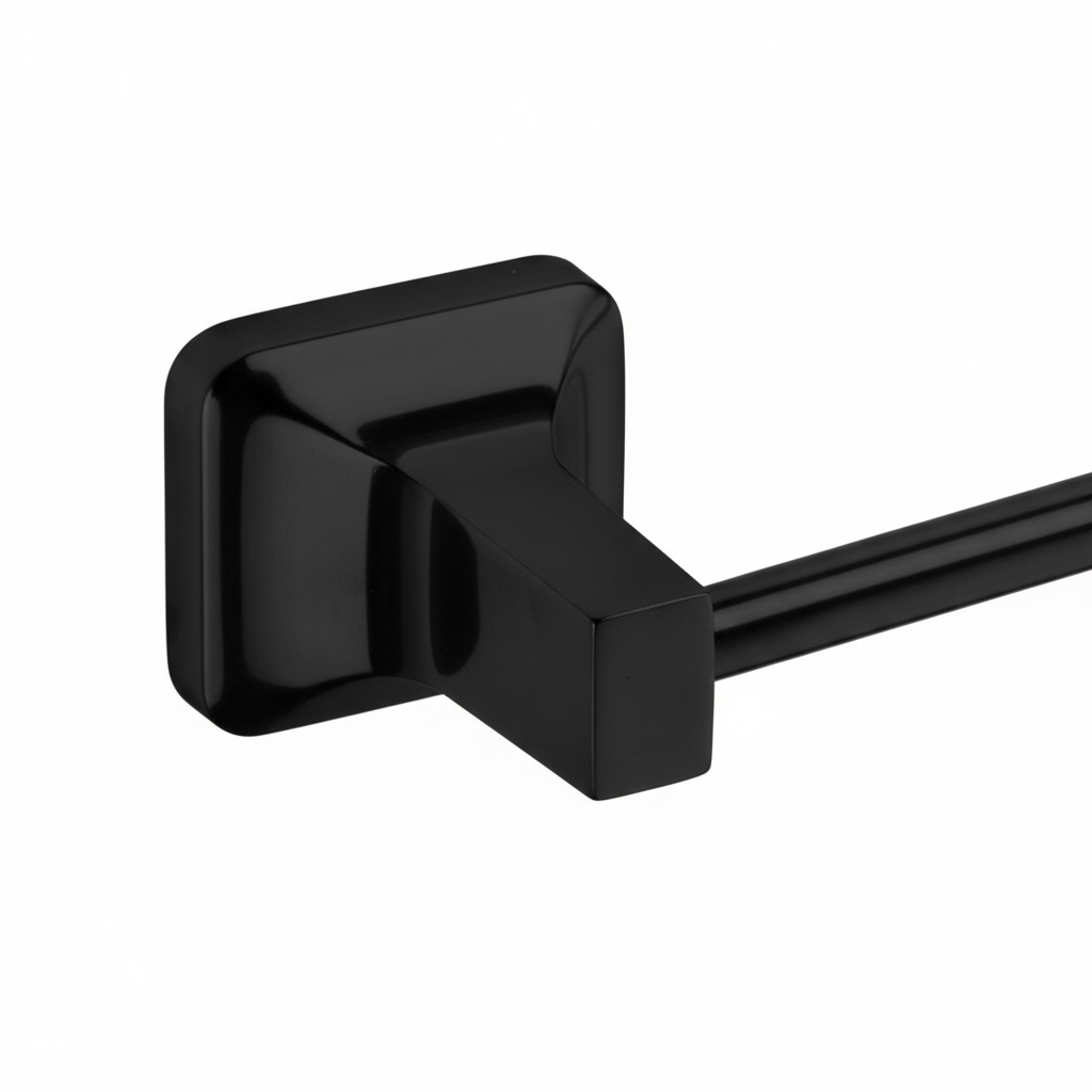 Gros plan sur les supports carrés noirs et la barre