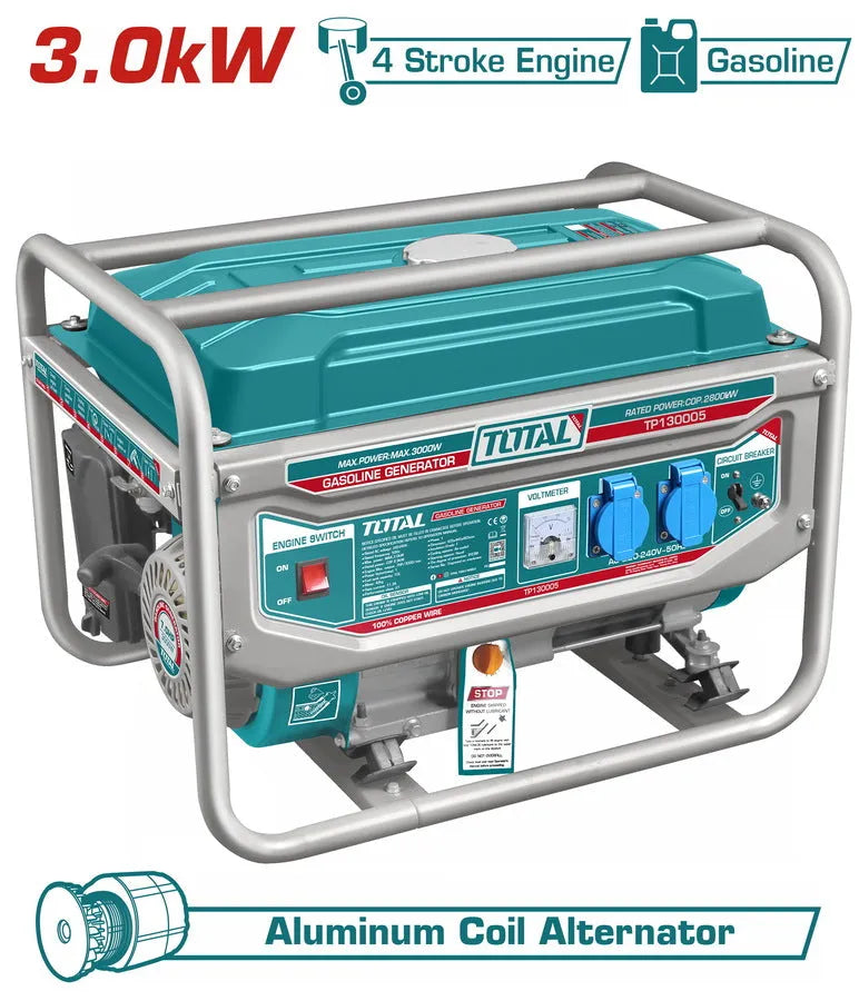 Groupe Électrogène TOTAL TP130005 3000W 7HP 210cc AVR Réservoir 15L Démarrage Manuel — SQES Tunisie
