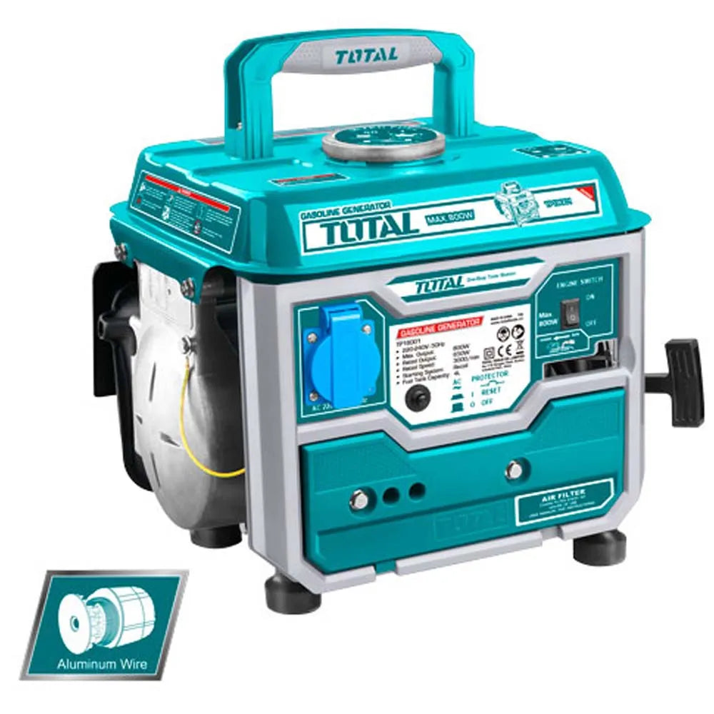 Groupe électrogène TOTAL TP18001 800W moteur 2 temps 63cc refroidi par air réservoir 4L – SQES Tunisie
