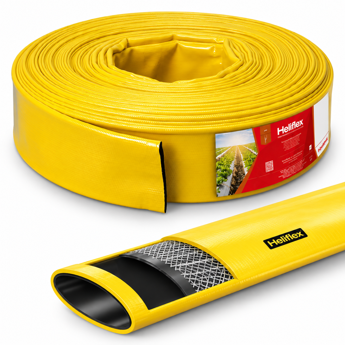 Tuyau plat AGROFLAT SL en rouleau complet de 50 m, disponible en dimensions 50, 63, 75, 90, 103 et 110.