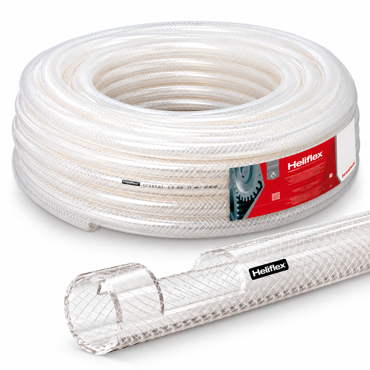 Tuyau flexible HELIFLEX CRISTALTEX dimension 32, vendu au rouleau complet de 25 m chez SQES Tunisie. Une quantité commandée correspond à un rouleau.