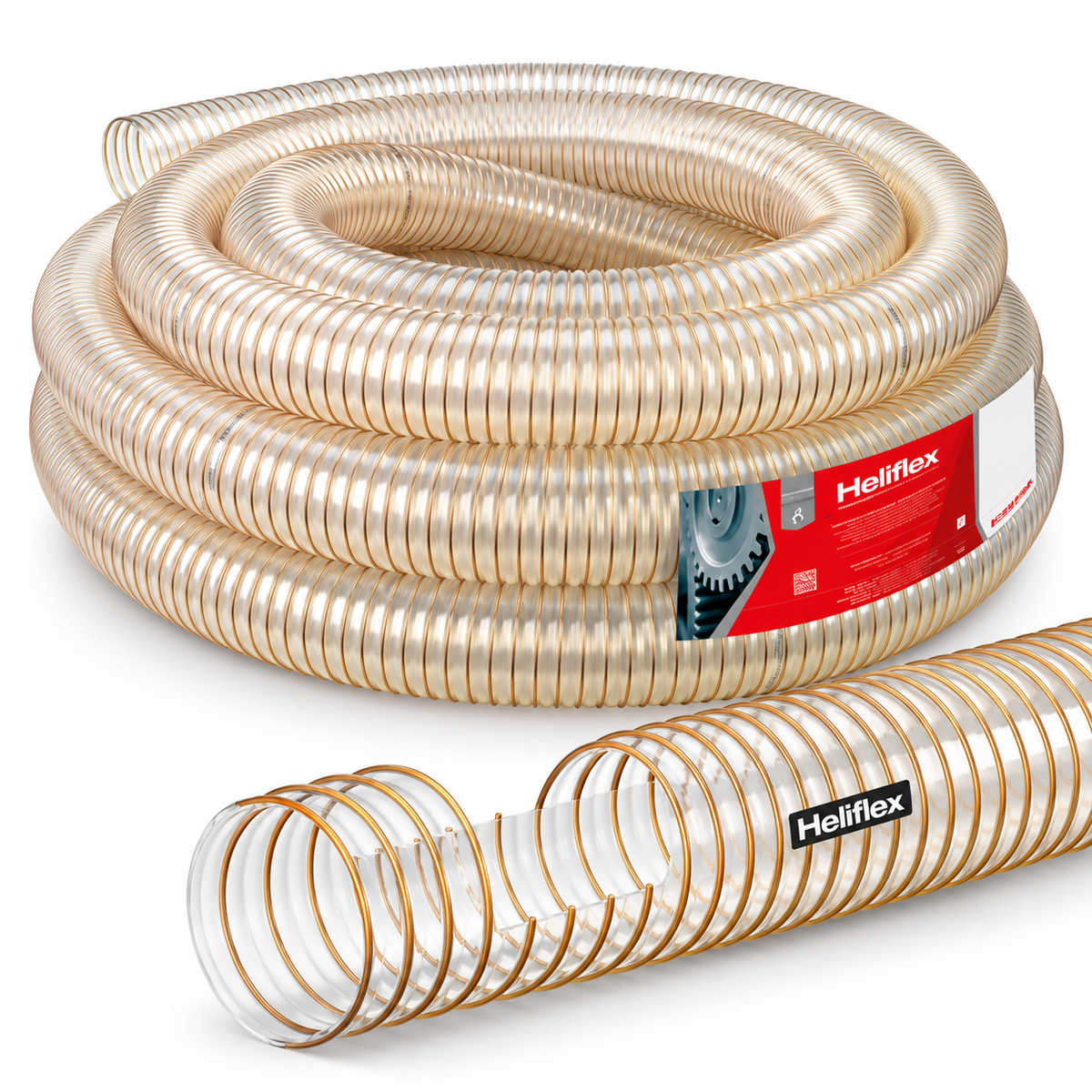 Flexible HELIFLEX PU METAL en polyuréthane avec spirale acier cuivré. Dimensions 90 à 300, rouleaux de 10, 20 ou 30 m. SQES Tunisie.