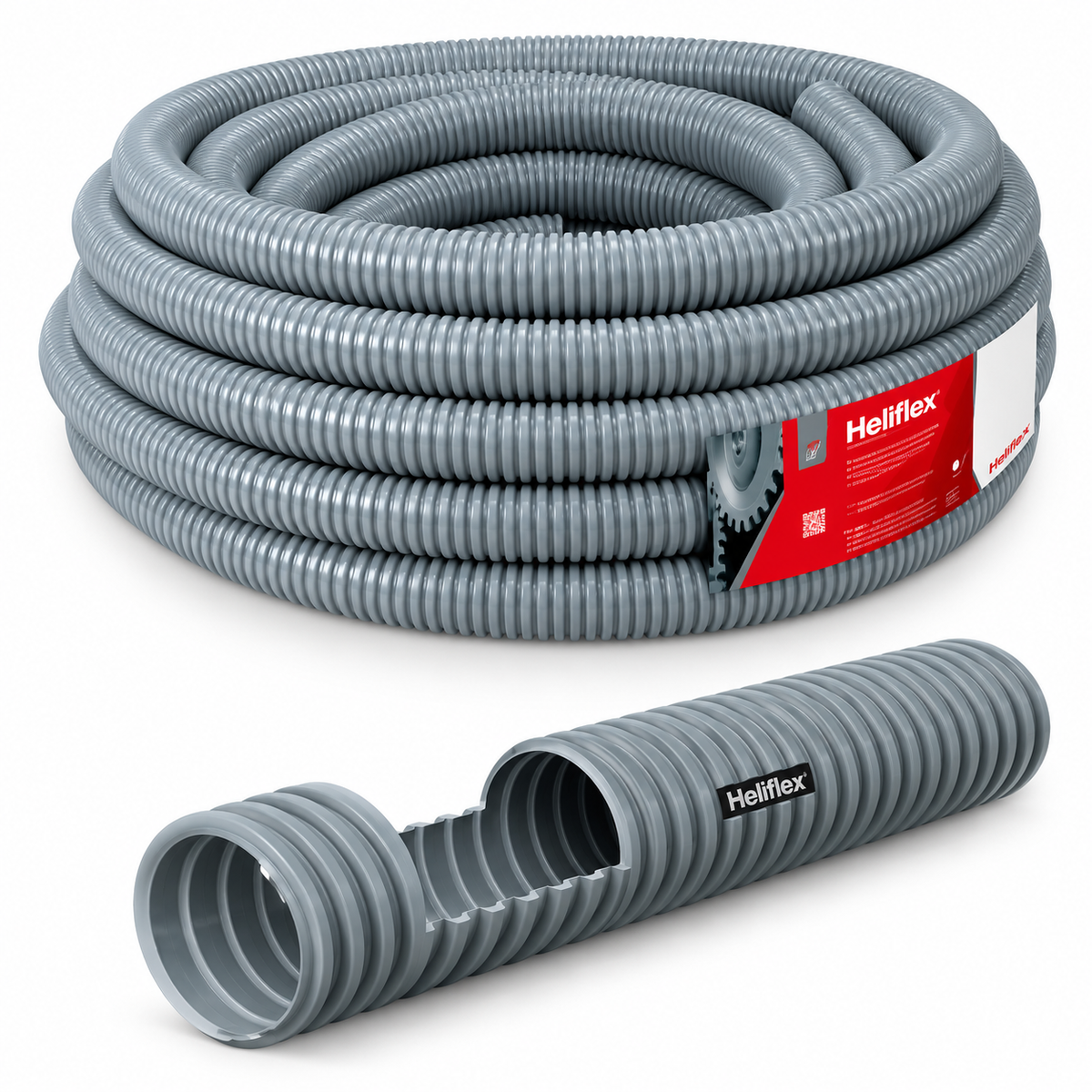 Tuyau flexible HELIFLEX VENT vendu au rouleau, disponible en dimensions de 25 à 250, avec longueur de rouleau selon variante.