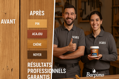 Image montrant des experts satisfaits avec des résultats avant/après de réparation bois