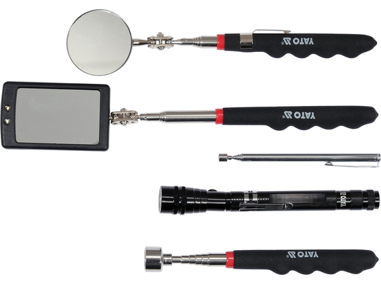 Jeu 5 Outils Télescopiques Magnétiques YATO YT-06622 — Miroirs LED & Pinces
