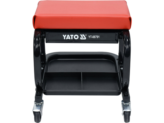 Tabouret d'Atelier YATO YT-08791 — 150kg 4 Roulettes Tiroir Assise Vinyle Rembourrée