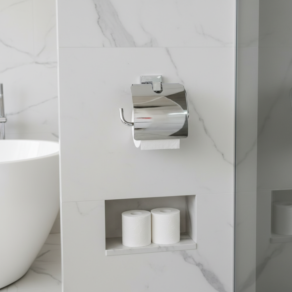 Porte Papier Toilette Chrome Camero MIA avec Couvercle