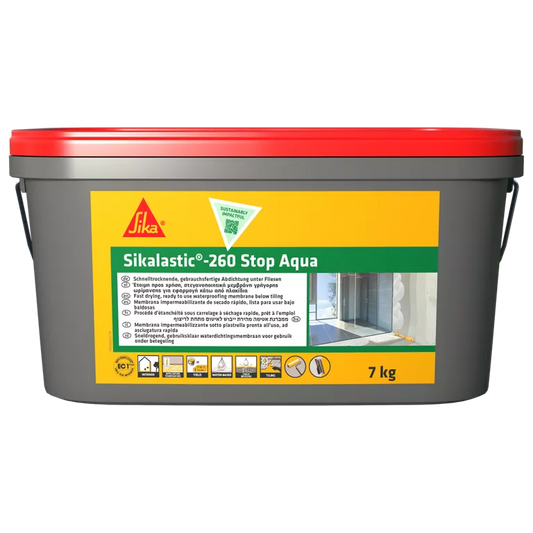 Sikalastic®-260 Stop Aqua 7kg, étanchéité plancher sous carrelage locaux humides. Douches, salles de bain, cuisines collectives. Prêt à l'emploi. SQES Tunisie.
