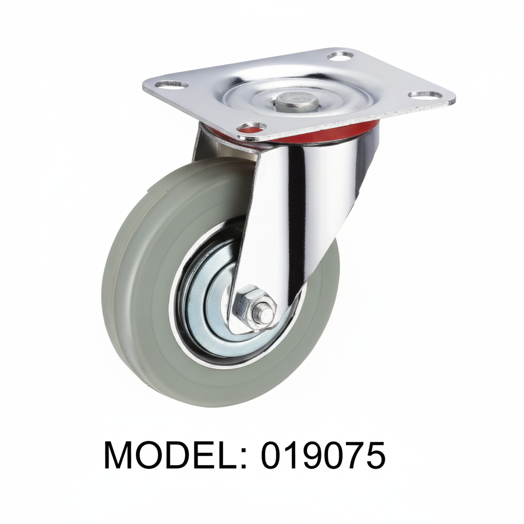 Roue caoutchouc industriel pivotante avec plaque 75mm gris 019075 - photo professionnelle