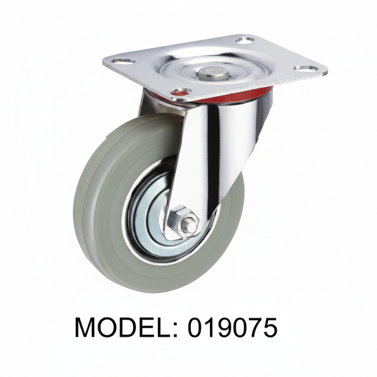 Roue caoutchouc industriel pivotante avec plaque 75mm gris 019075 - photo professionnelle