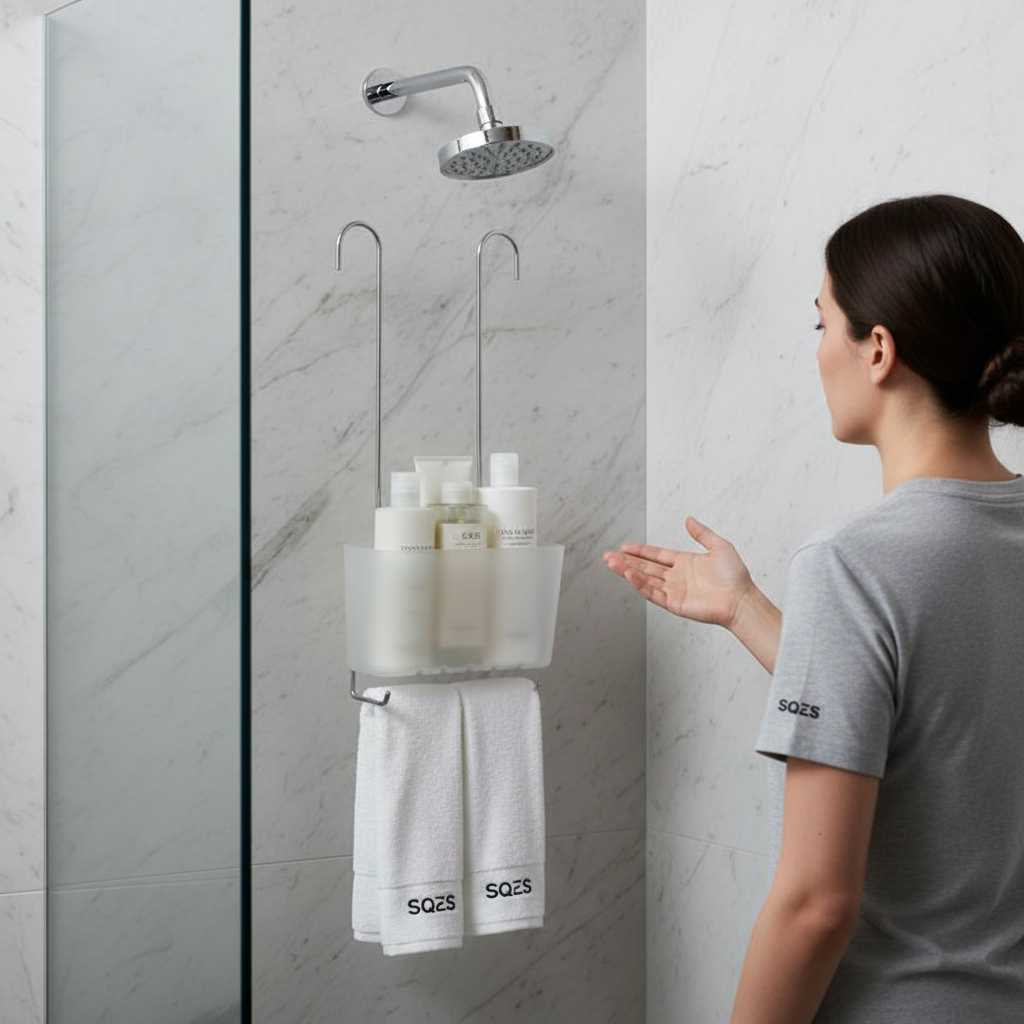 Valet douche STD glacé suspendu au robinet dans salle de bain moderne SQES