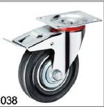 ROUE CAOUTCHOUC INDUSTRIEL PIVOTANTE+PLAQUE+FREIN 85 NOIR 038085
