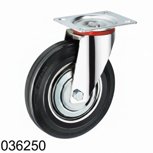Roue caoutchouc industriel pivotante avec plaque 250mm noir 036250 - photo professionnelle