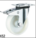 ROUE NYLON INDUSTRIEL PIVOTANTE+PLAQUE+FREIN 80 BLANC 452080