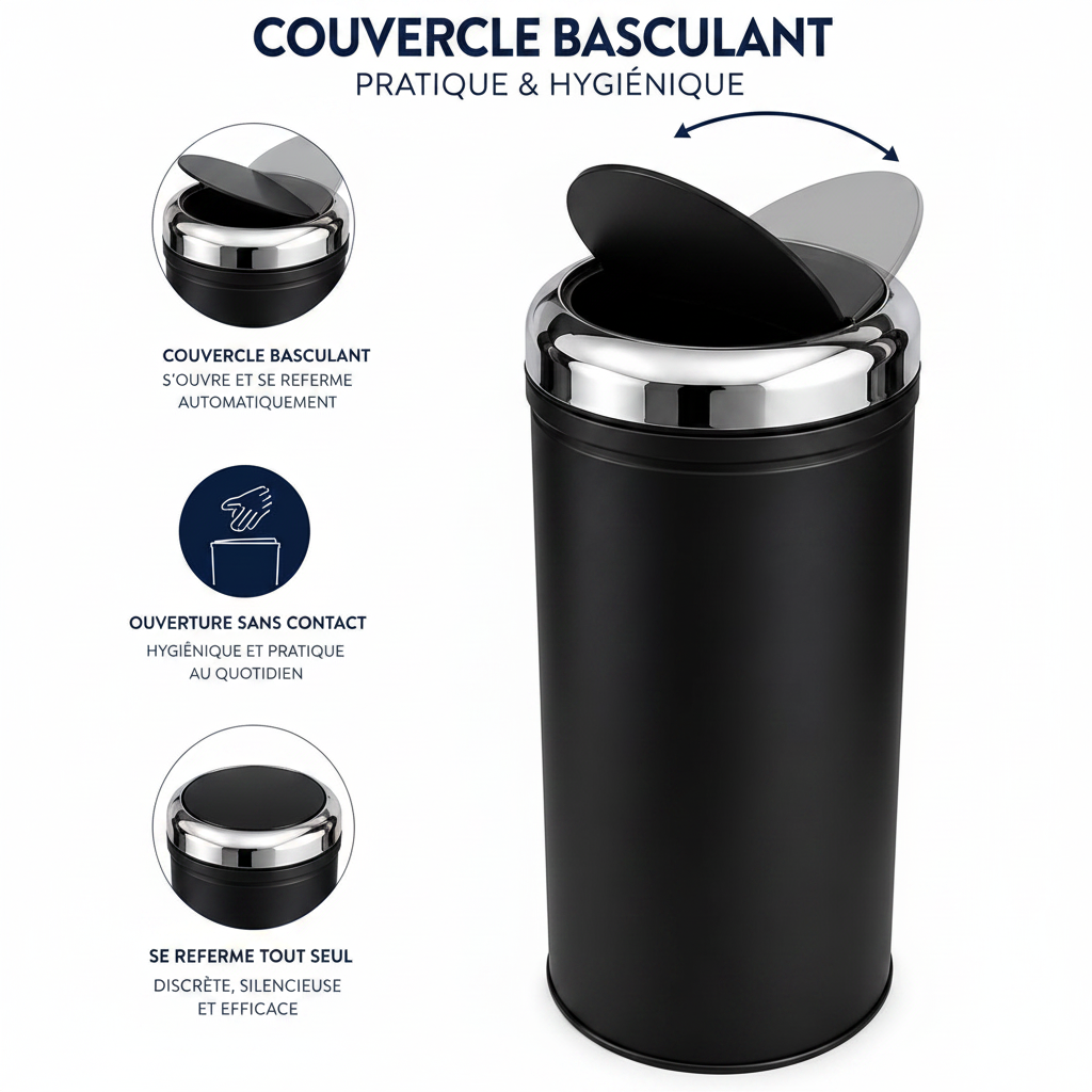 Poubelle design à couvercle basculant – usage professionnel restaurant