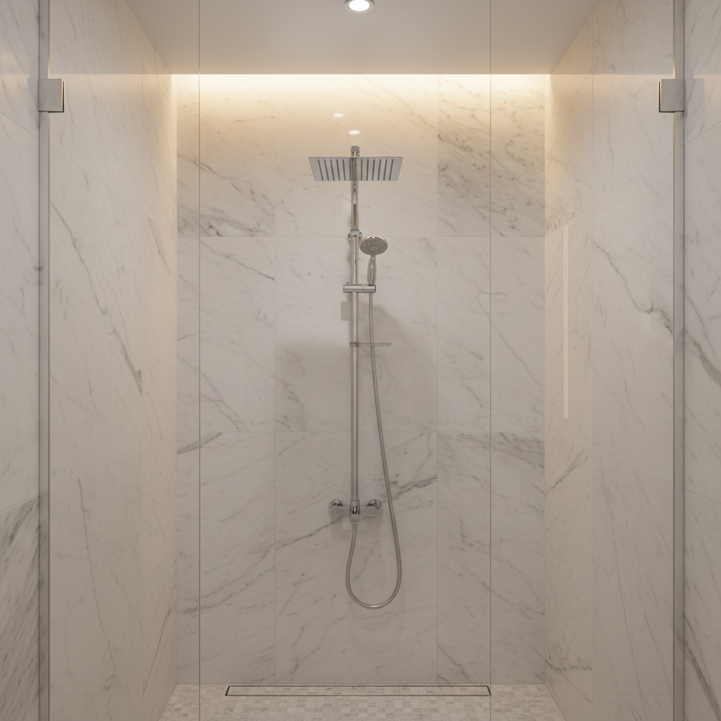 Colonne de douche DUXXA D.120.4.B installée dans une salle de bain moderne