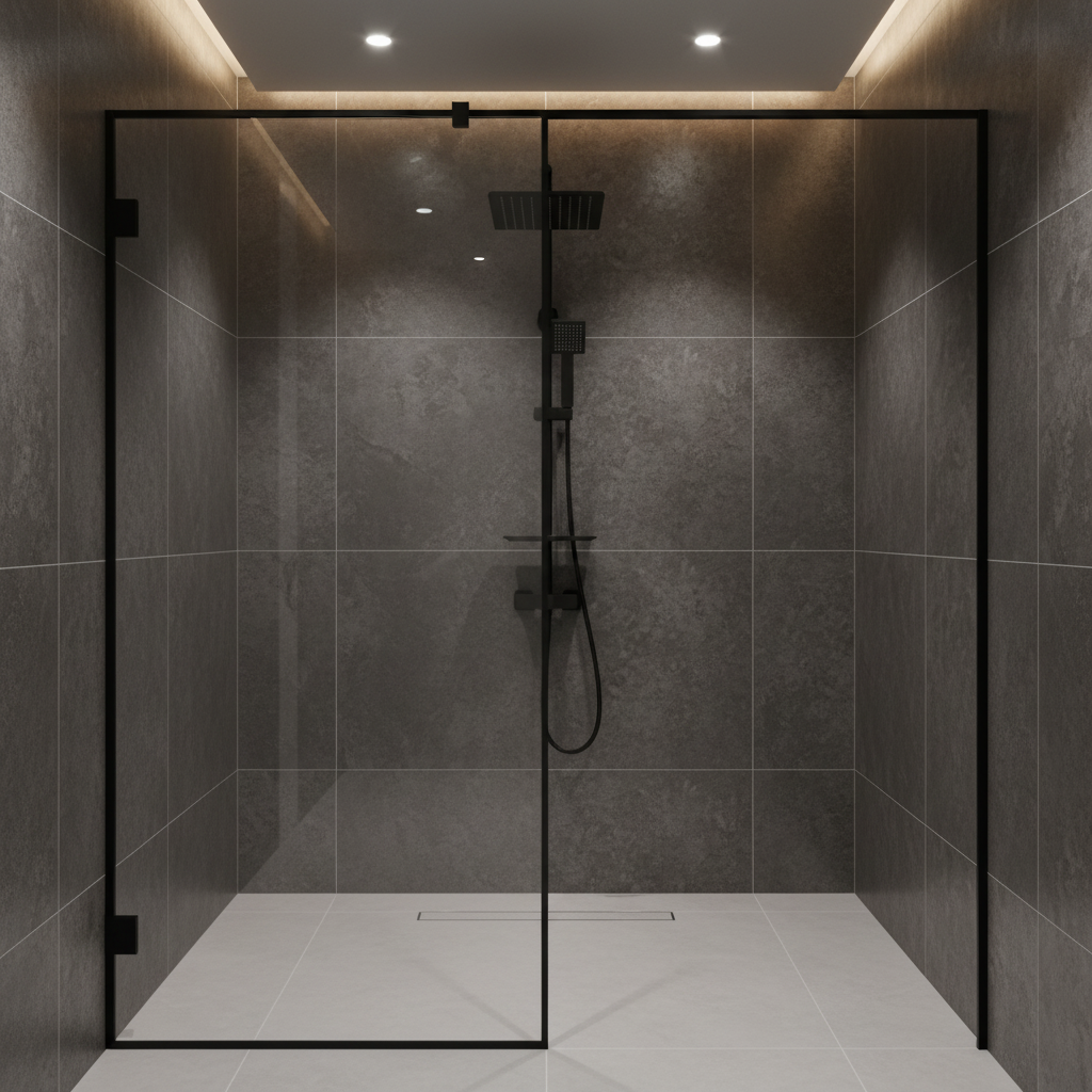 Colonne de douche noir DUXXA D.175.7.MS installée dans une douche à l'italienne