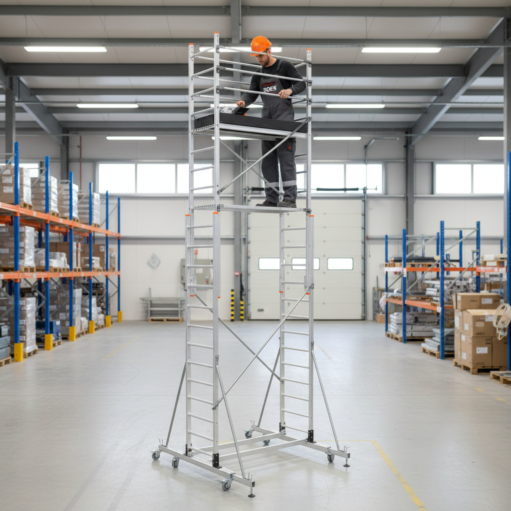 Échafaudage alu 6.10m hauteur travail 6.85m capacité 230kg