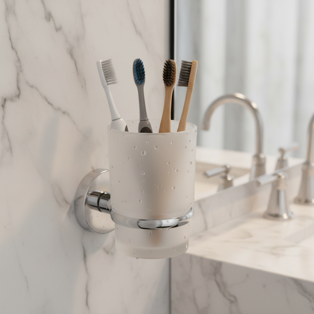 Porte Brosses à Dents Chrome Camero SMART avec Verre