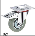 ROUE CAOUTCHOUC INDUSTRIEL PIVOTANTE+PLAQUE+FREIN 85 GRIS 021085