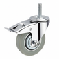 Roue industrielle pivotante 75mm bandage caoutchouc gris avec système de freinage et tige filetée