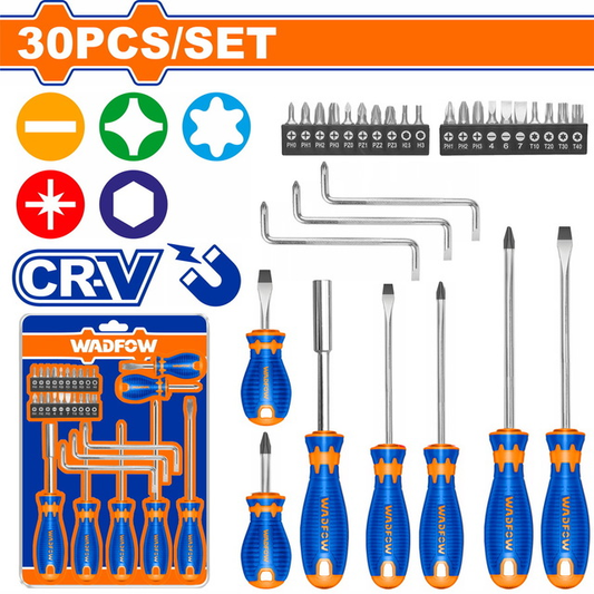 Coffret Tournevis 30 Pcs CR-V Magnétique WADFOW WSS1430
