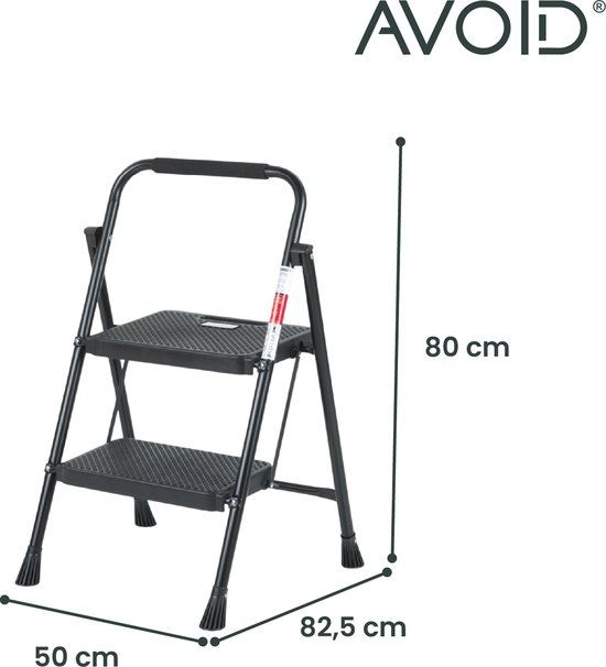 Escabeau Acier 2 Marches Larges - Marchepied Cuisine Pliant Antidérapant