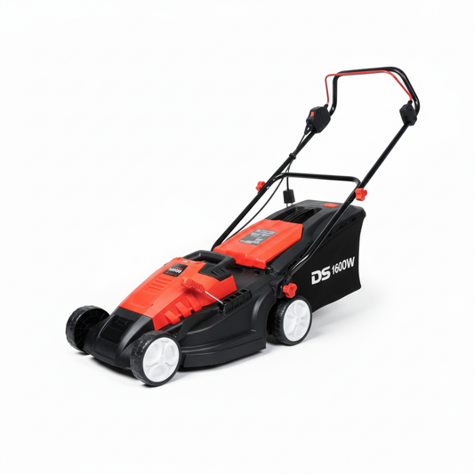 Tondeuse à gazon DS 1600W 380mm rouge et noire photo professionnelle fond blanc