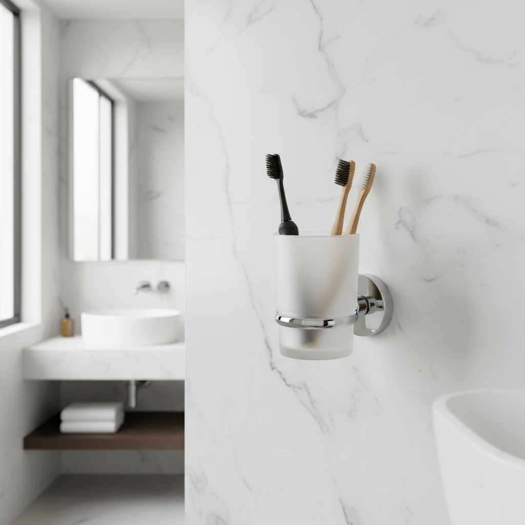 Porte Brosses à Dents Chrome Camero SMART avec Verre