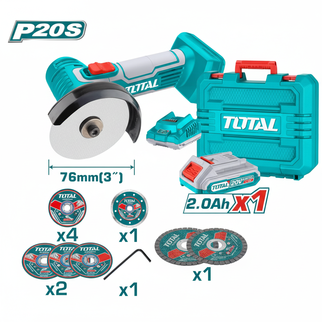 Kit complet TOTAL meuleuse angulaire 20V 76mm avec tous les accessoires