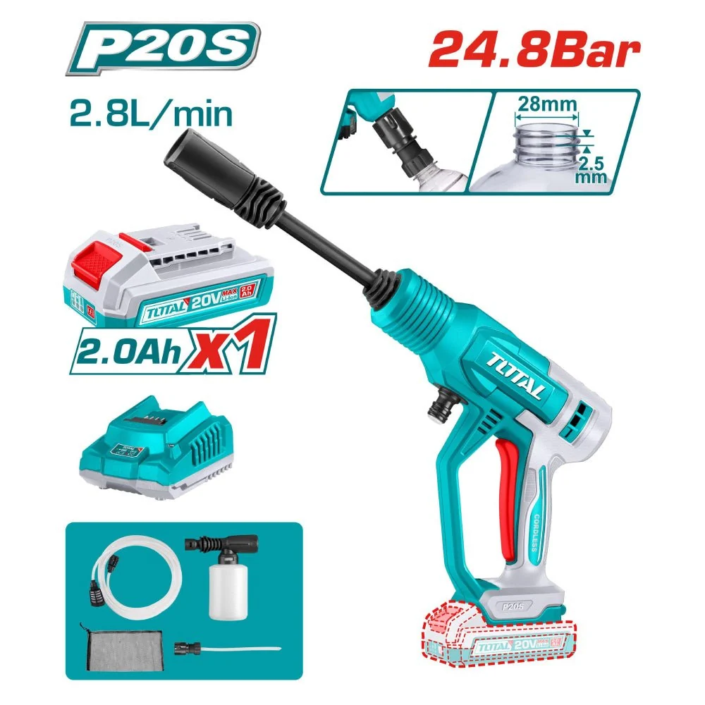 Nettoyeur haute pression sans fil 20V TOTAL TPWLI20362 24,8 Bar 2,8 L/min batterie 2Ah P20S – sqes menzah 8 bricolage meilleur prix en tunisie