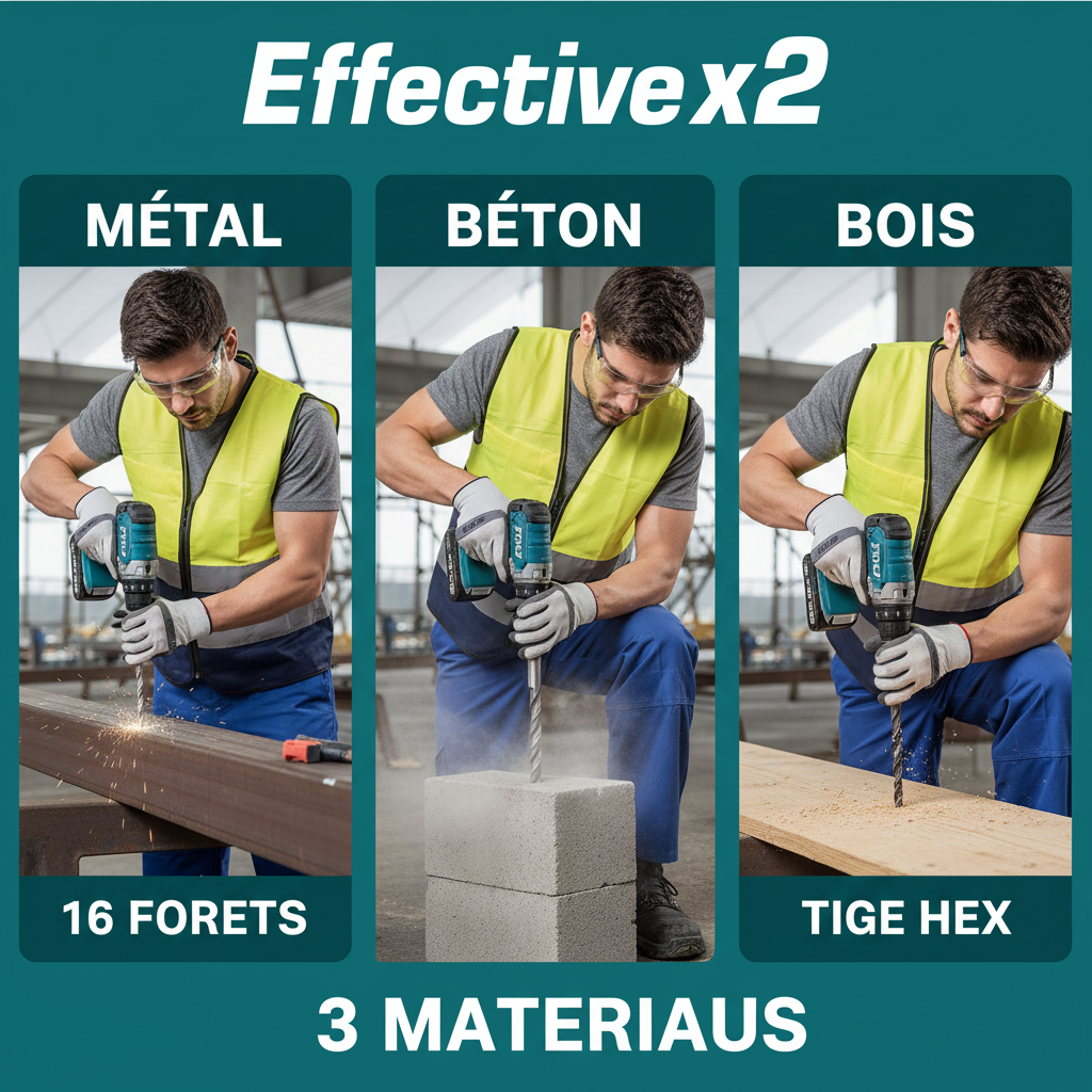 Ensemble de 16 Forets TOTAL TACSDL11608 - Métal, Beton et Bois - coffret meche